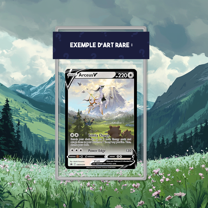 Exemple de carte gradée disponible dans les packs Poképhoria : Arceus-V SWSH204, une carte promo du bloc Pokémon Épée et Bouclier.