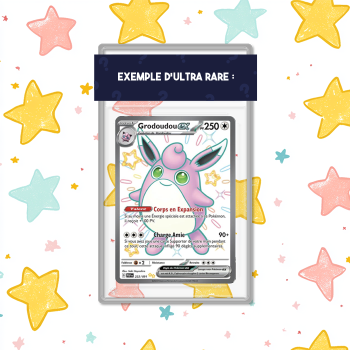 Exemple de carte gradée disponible dans les packs Poképhoria : Grodoudou ex 222 de la série Pokémon Destinées de Paldea.